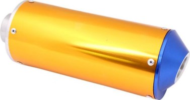 Muffler_ _Aluminum_With_Mounting_Bracket_Gold_and_Blue_1