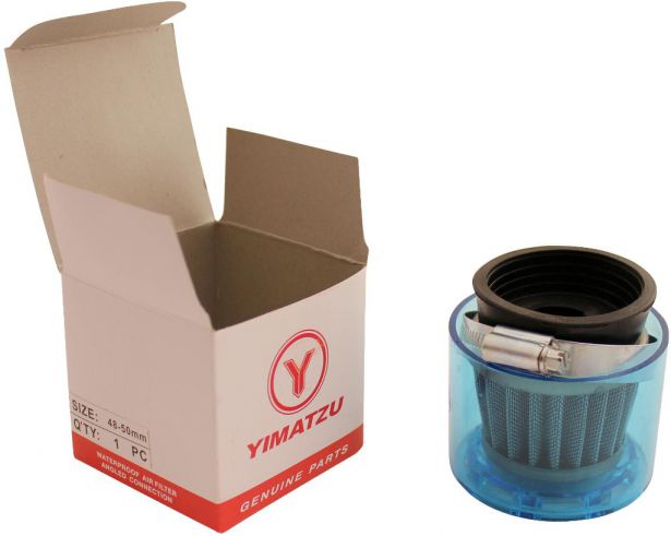 Air Filter - 48mm to 50mm, Conical, Waterproof, Straight, Yimatzu Brand, Blue - 60A1390BU - PBC39F1