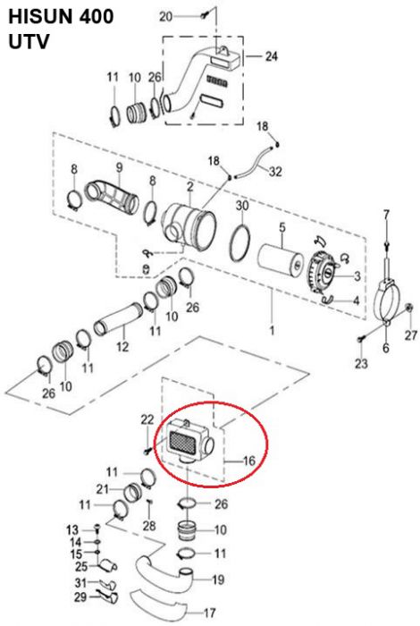Air Filter Box - Air Cleaner Box, 400cc, 500cc, 700cc, 800cc Hisun - 60A4080 - PBC44F1