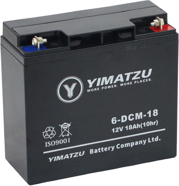 Battery - EV12180 / 6-DCM-18 / 6-DZM-18 / 6-FM-18, AGM, 12V 18Ah, Yimatzu, Nut & Bolt Terminals - BATEV12018 - PBC120EF1