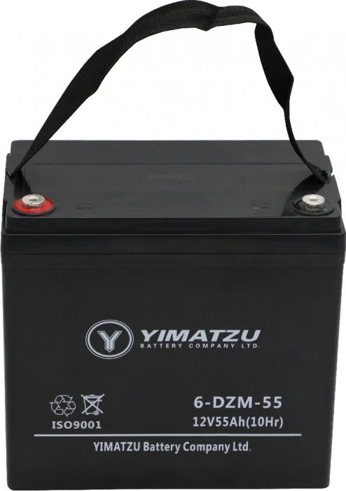 Battery - EV12550 / 6-DCM-55 / 6-DZM-55 / 6-FM-55, Group 22NF, AGM, 12V 58Ah, Yimatzu, Threaded Terminals - BATEV12055 - PBC69EF1