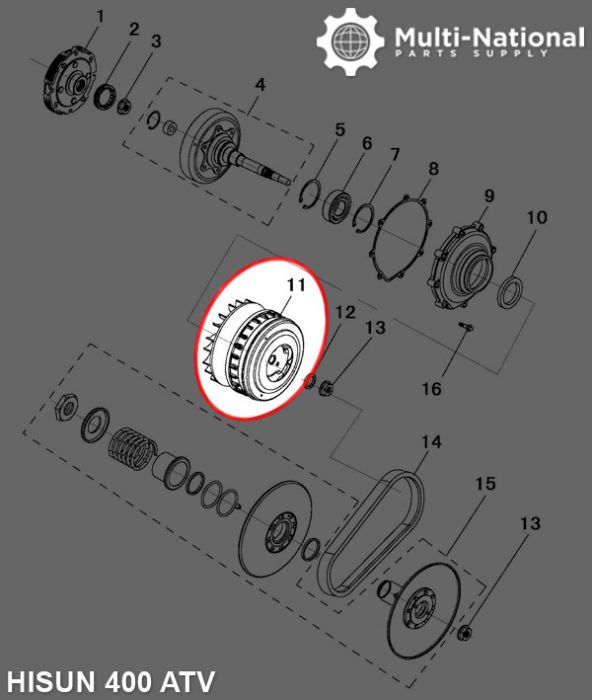Clutch - Variator, 21 Spline, Hisun, 400cc, ATV/UTV - 30A3640 - PBC1272F1