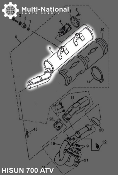 Exhaust Tube and Muffler - Exhaust Pipe and Muffler, Exhaust Manifold, ATV, Hisun, 500-700cc - 70A5850 - PBC2454F1