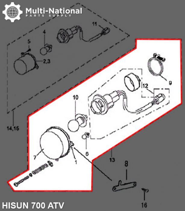 Front Light - 500-700cc, ATV, Hisun - 70A7052 - PBC3143F1