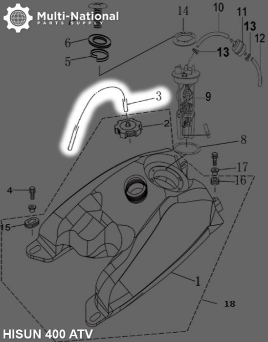 Fuel Tank Vent Pipe - ATV, Hisun, 400-700cc - 20A4250 - PBC2477F1