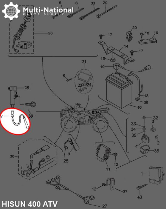 Ignition Coil Cable / Spark Plug Cable - UTV, ATV, Hisun, 400cc to 500cc, 1pc - 10A2140 - PBC2022F1