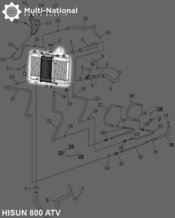 Radiator - 800cc, ATV, Hisun - RAD2280 - PBC3052F1