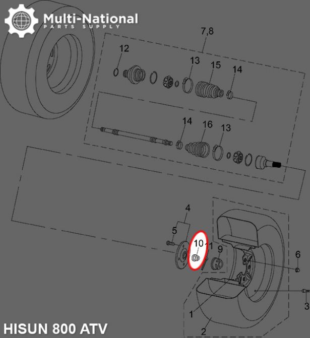 Slotted Nut - Castle Nut, M22-1.5, Hisun, 500-800cc, ATV/UTV (1pc) - HWN4622 - PBC2917F1