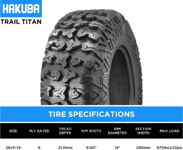 Tire - Hakuba Trail Titan Offroad, 28x11-14, 8 Ply, ATV / UTV - 40A281114H-1 - PBC4241EF1